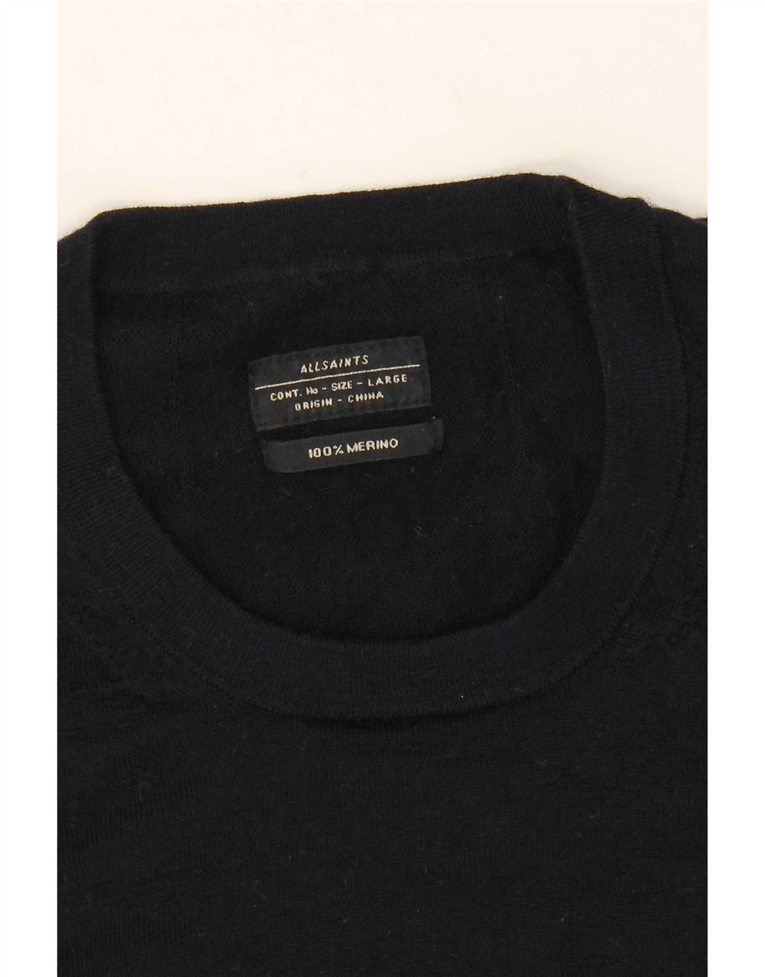 All Saints Herren-Pullover mit Rundhalsausschnitt, groß, marineblaue Merinowolle