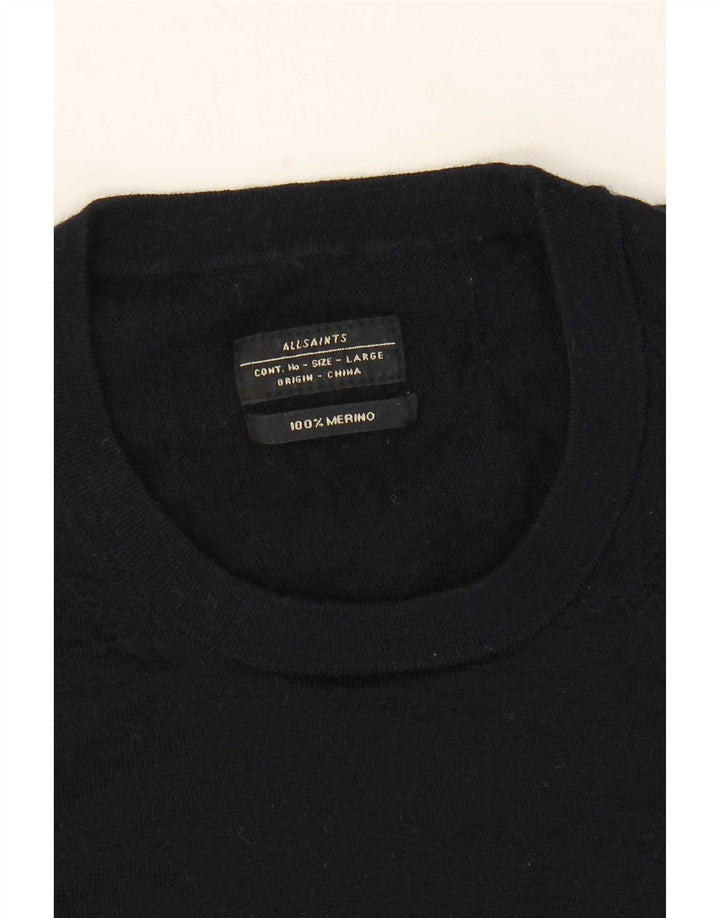 All Saints Herren-Pullover mit Rundhalsausschnitt, groß, marineblaue Merinowolle