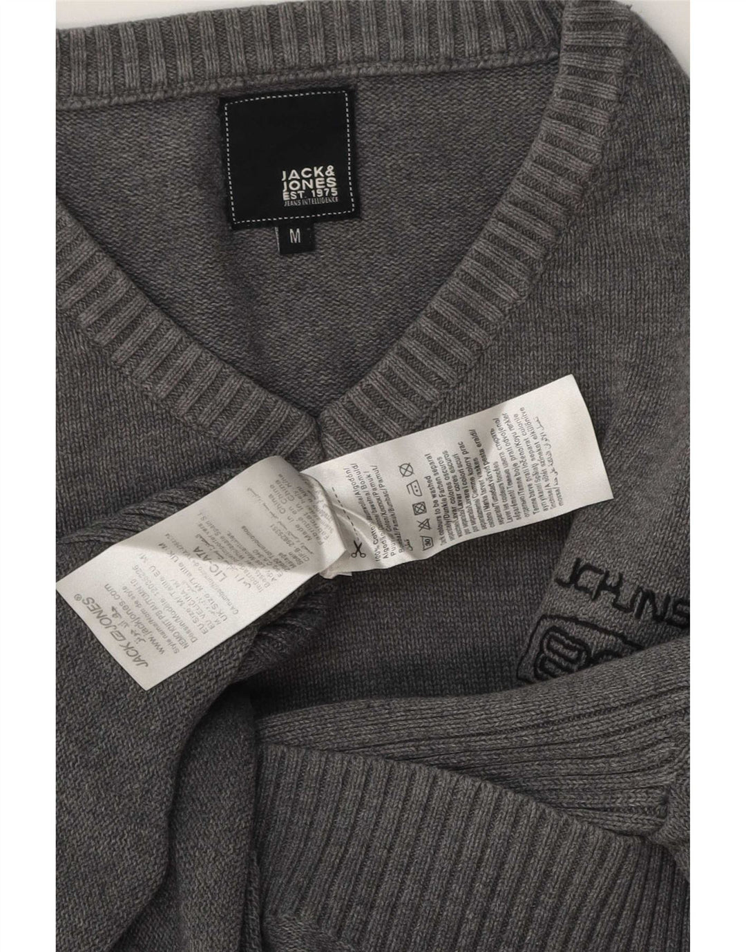 Jack & Jones Herren-Pullover mit V-Ausschnitt aus mittelgrauer Baumwolle