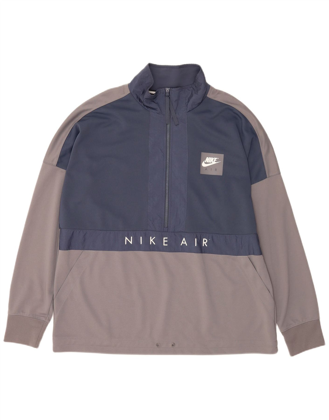 Nike Herren-Sweatshirt mit grafischem Reißverschluss, XL, graues Farbblock-Polyester