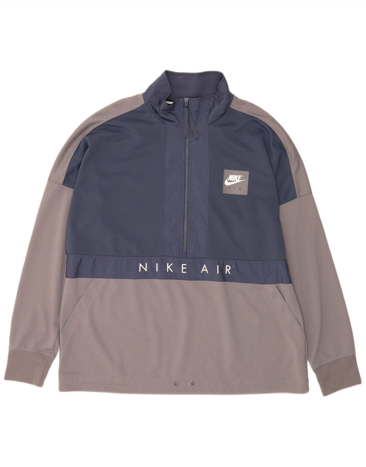Nike Herren-Sweatshirt mit grafischem Reißverschluss, XL, graues Farbblock-Polyester