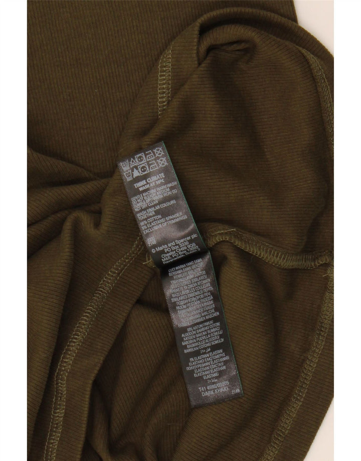Marks & Spencer Damen Top Langarm UK 14 Large Khaki Baumwolle