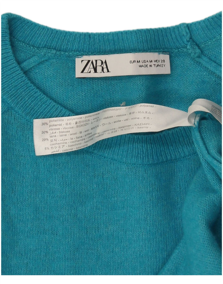 Zara Damen-Pullover mit Rundhalsausschnitt, Gr. 12, Mitteltürkis, Polyamid