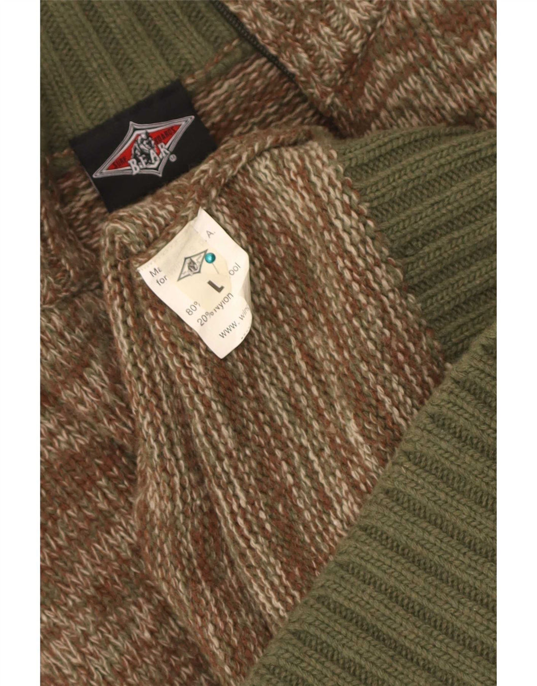 Bear Herren-Strickjacke, groß, Khaki, gesprenkelte Wolle