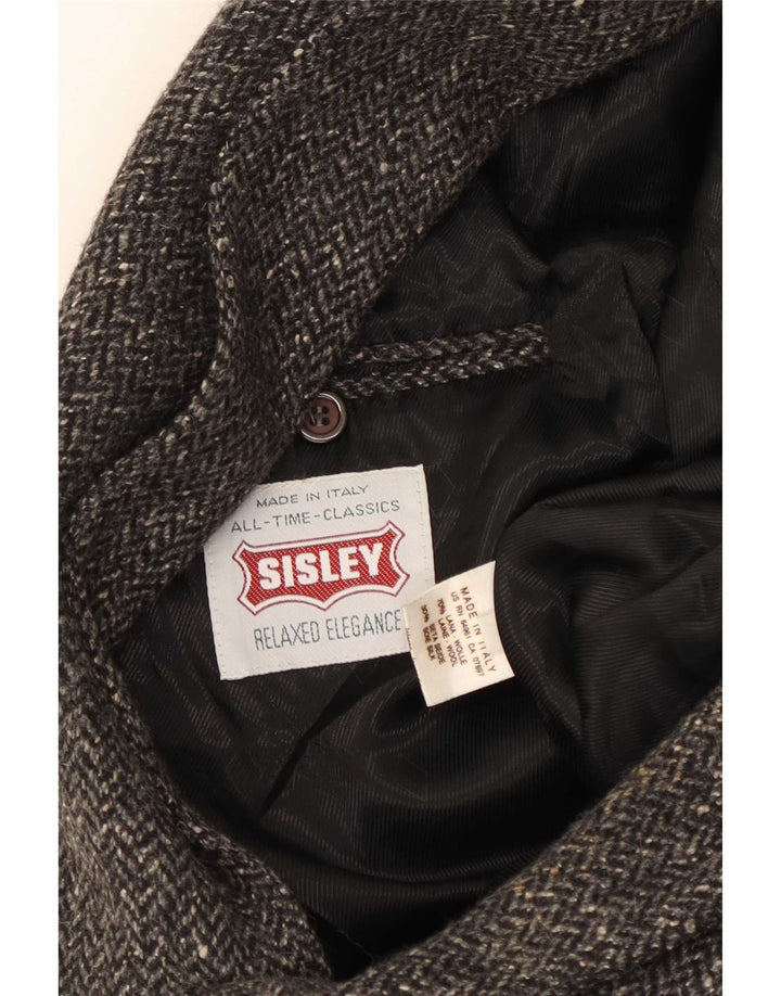 Sisley Herren-Blazer mit 2 Knöpfen, UK 40, große graue Chevron-Wolle