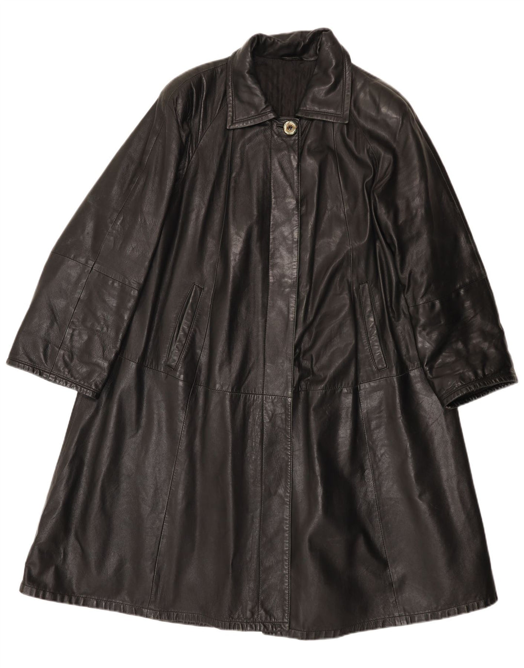 Vintage Damen Ledermantel IT 42 Mittelschwarzes Leder