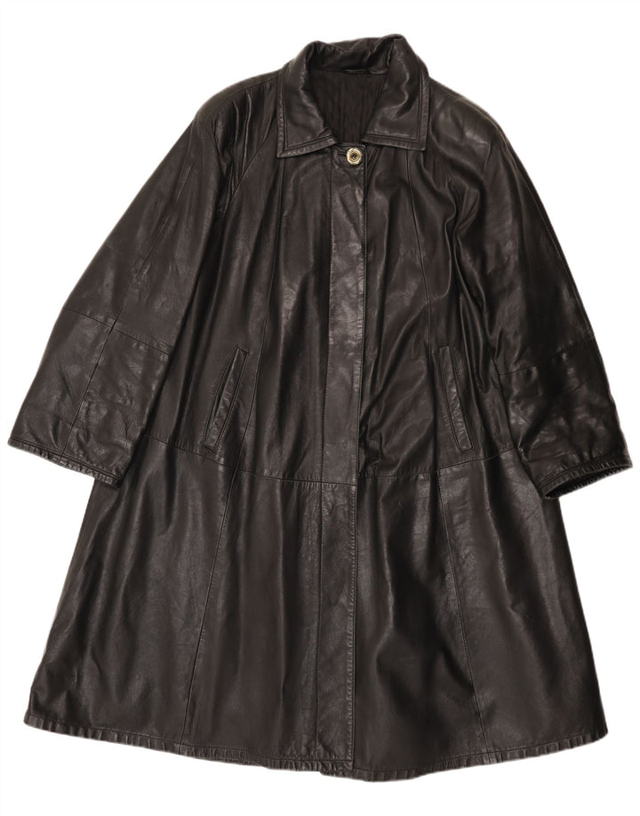 Vintage Damen Ledermantel IT 42 Mittelschwarzes Leder