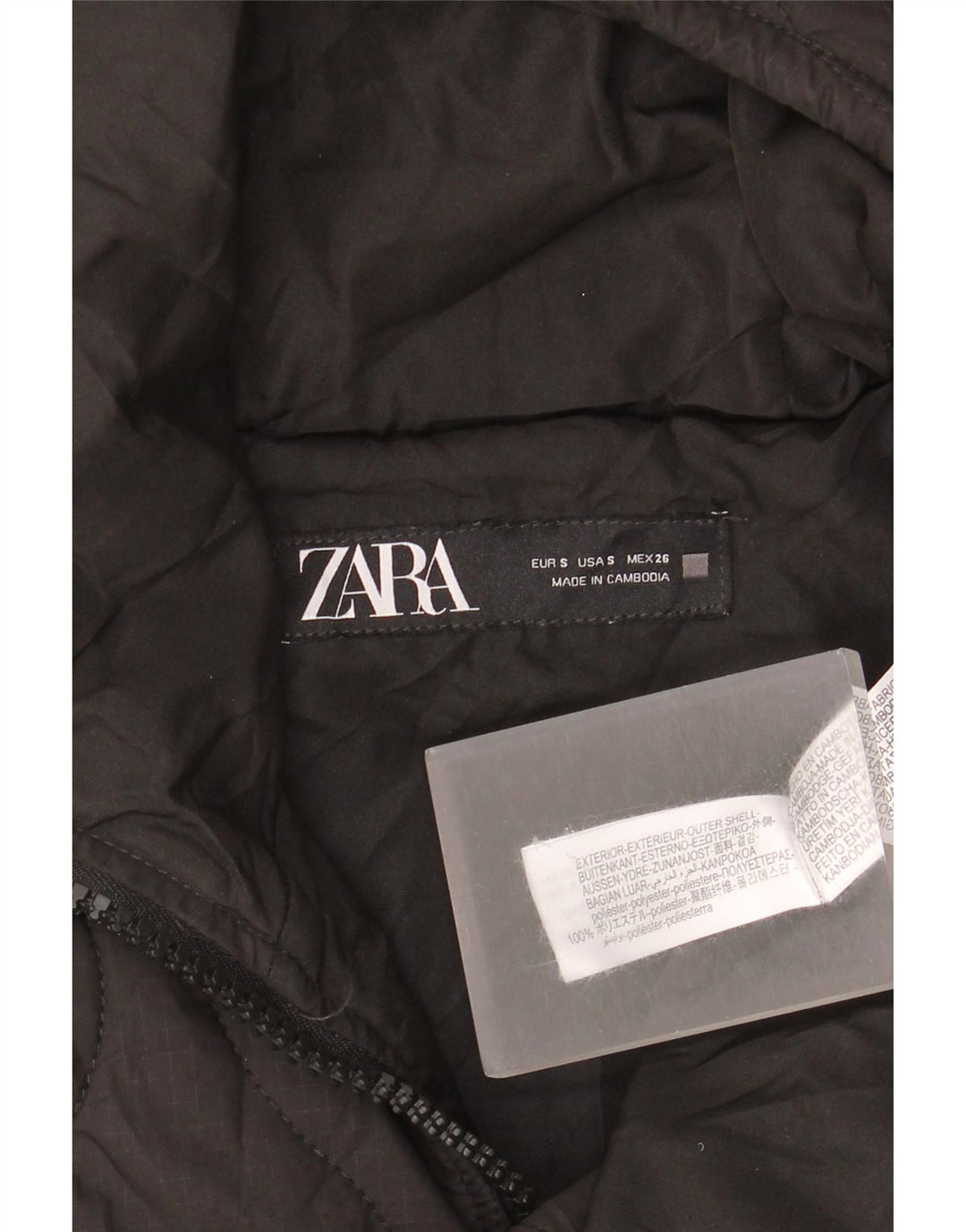 Übergroße Steppjacke mit Kapuze von Zara für Damen, Gr. 10, Größe S, Schwarz, Polyester