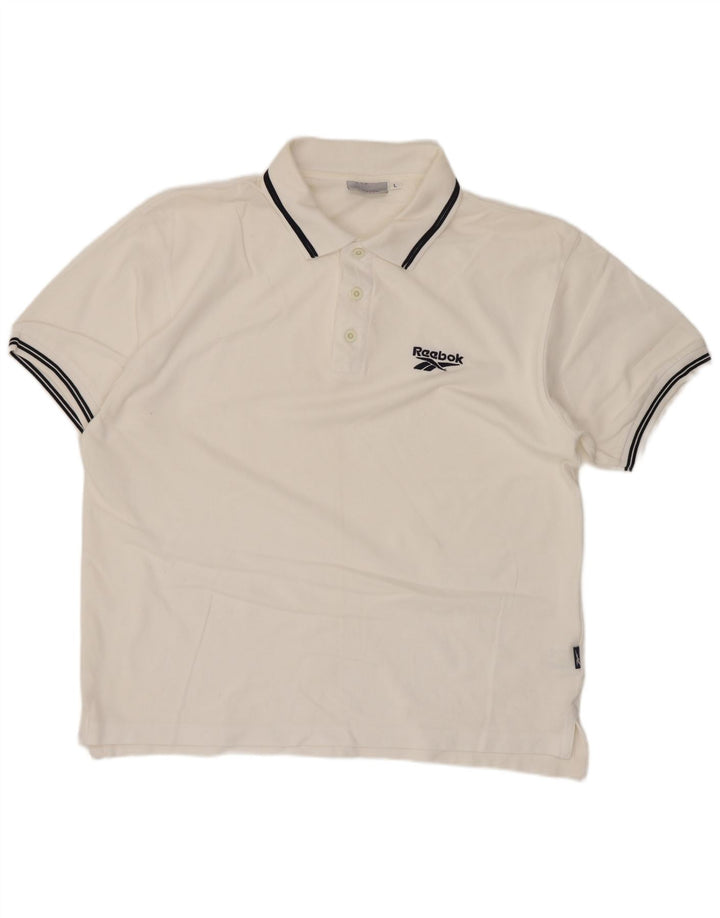 Reebok Herren-Poloshirt, groß, weiße Baumwolle