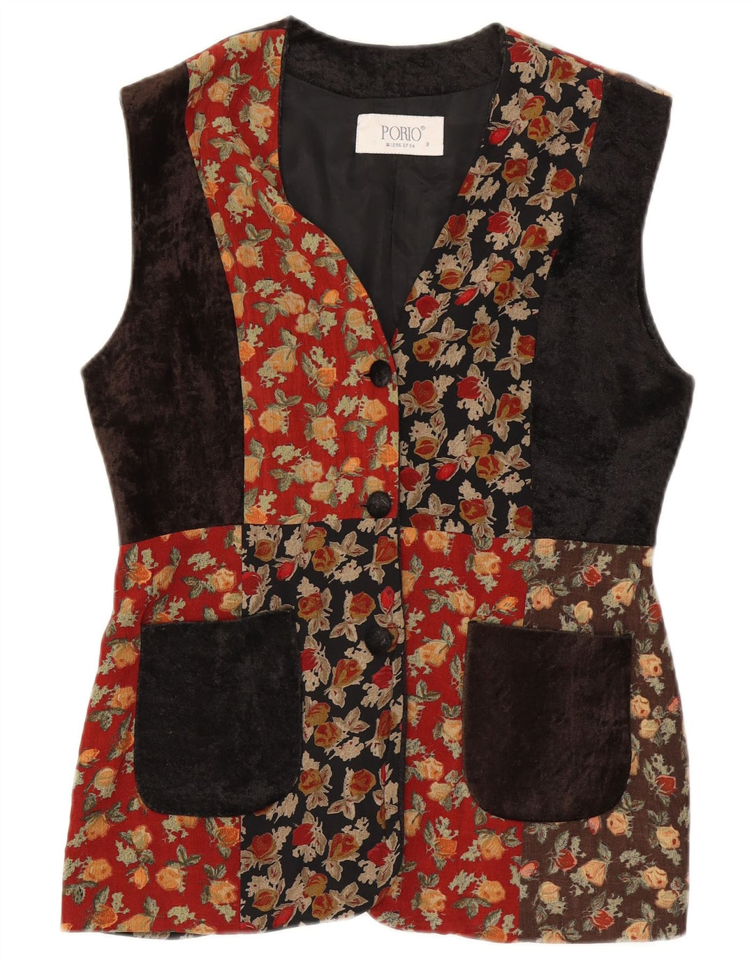 Vintage Damen Gilet UK 14 Medium Mehrfarbig Patchwork Wolle