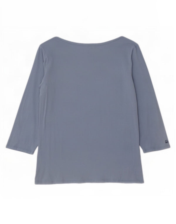 Benetton Damen-Top, 3/4-Ärmel, UK-Größe 14, Größe L, Blau, Baumwolle