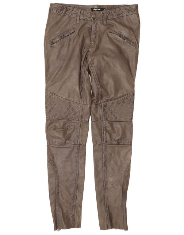 Tigha Damen Skinny Lederhose Small W30 L31 Braunes Leder