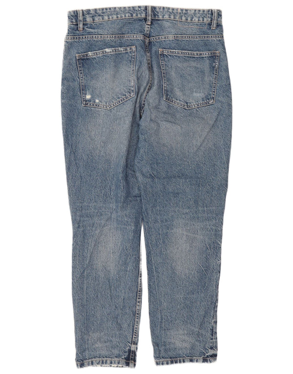 Zara Damen High Waist Distressed Tapered Jeans EU 44 XL W34 L28 Blau