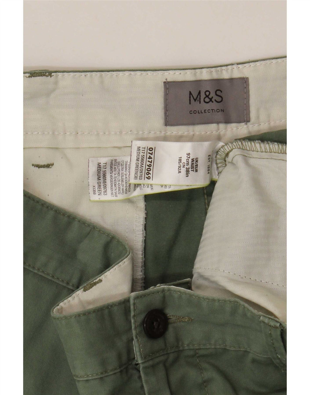 Marks & Spencer Herren Chinoshorts W38 XL Grüne Baumwolle