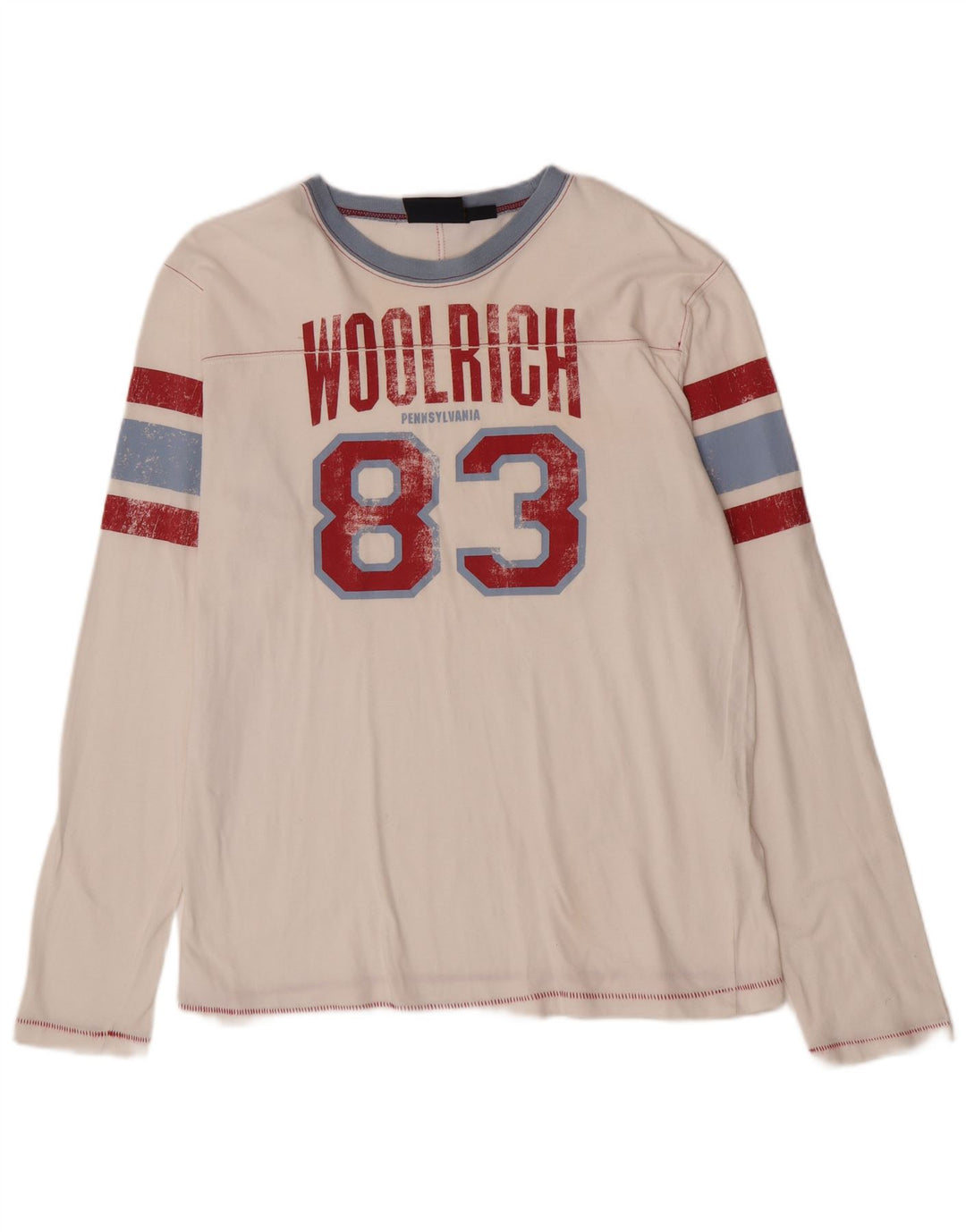 Woolrich Herren-Grafik-Oberteil, langärmelig, groß, aus weißer Baumwolle