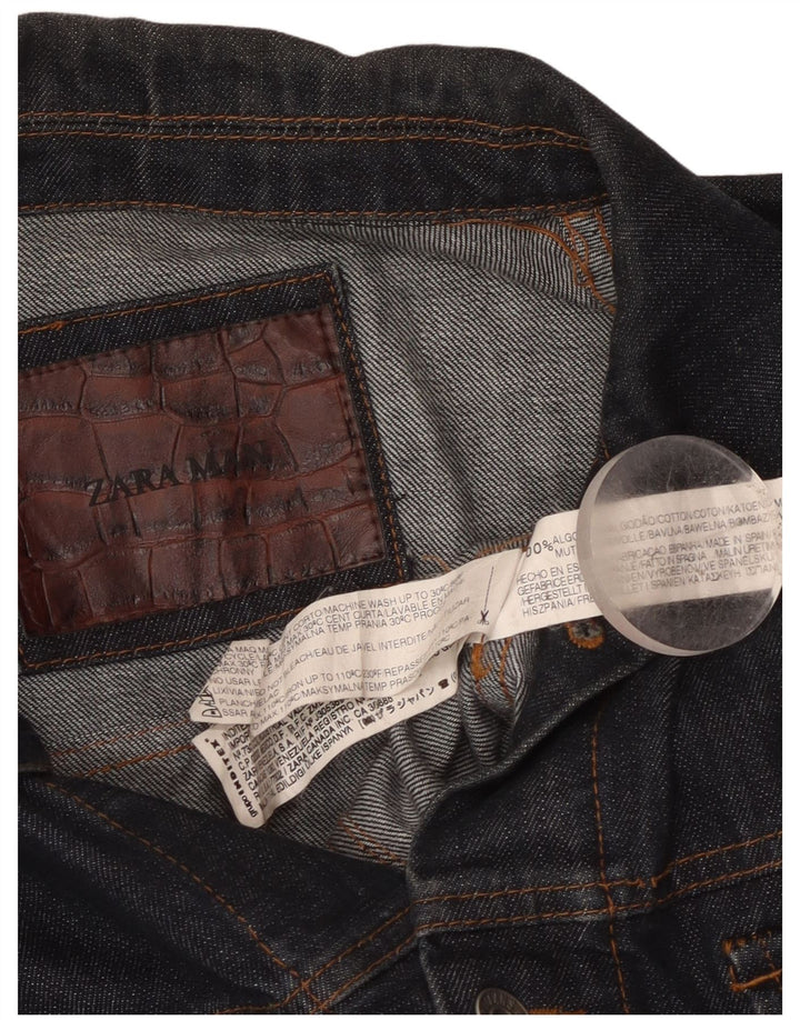 Zara Herren Jeansjacke UK 36 Small Marineblaue Baumwolle