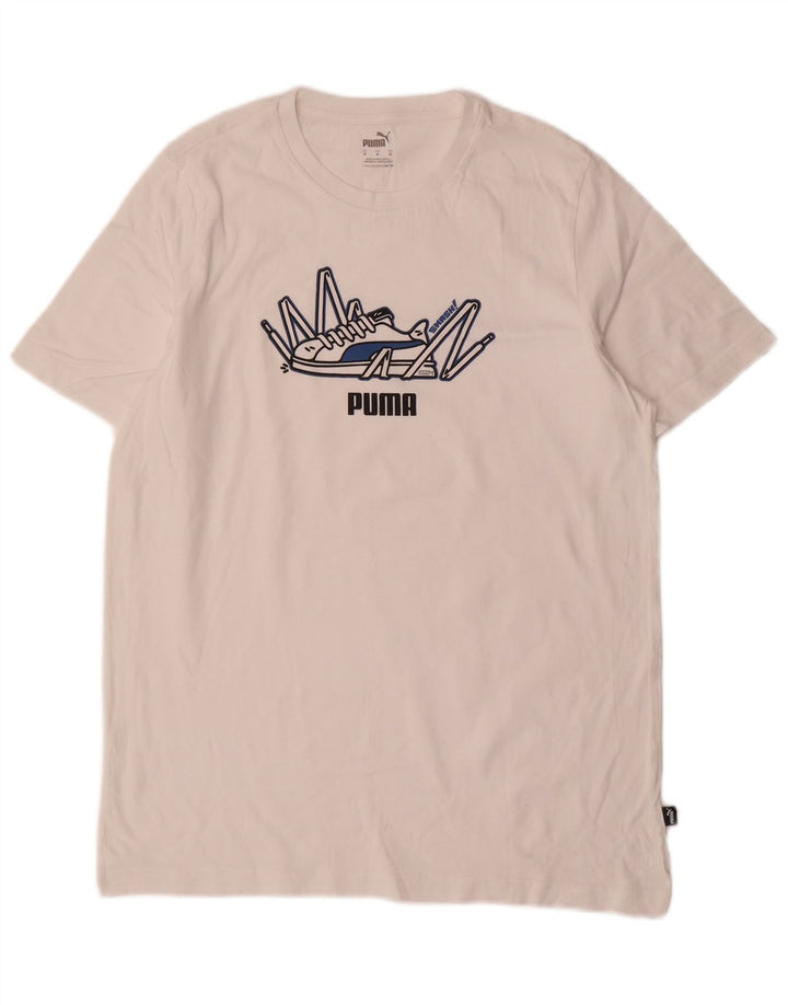 Puma Herren Grafik T-Shirt Top Mittelweiß