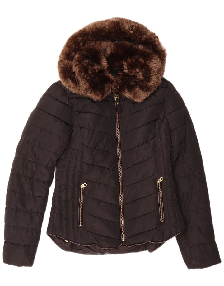 Joules Damen-Jacke mit Kapuze, gepolstert, UK 10, Größe S, Schwarz, Polyester