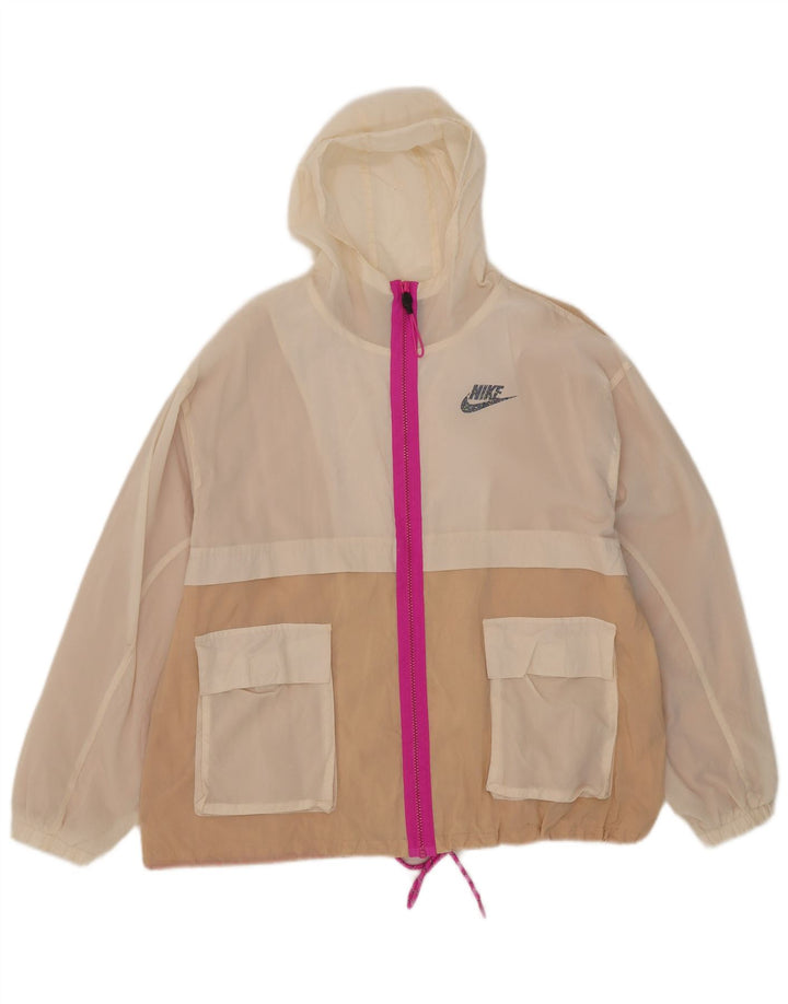 Nike Womens Hooded Oversized Rain Jacket UK 10 Small Beige Farbblock