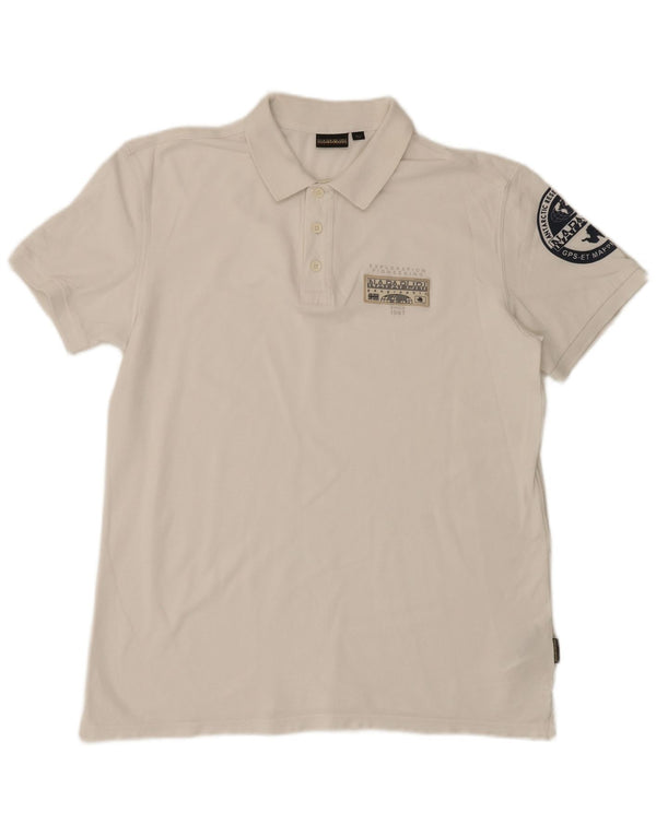 Napapijri Herren Geographic Graphic Poloshirt XL Weiße Baumwolle