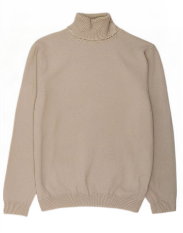 Massimo Dutti Damen-Pullover mit Rollkragen, UK 16, Größe L, Beige, Wolle