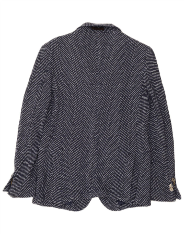 Massimo Dutti Herren-Strickjacke mit 2 Knöpfen, EU 46, kleines blaues Fischgrätenmuster
