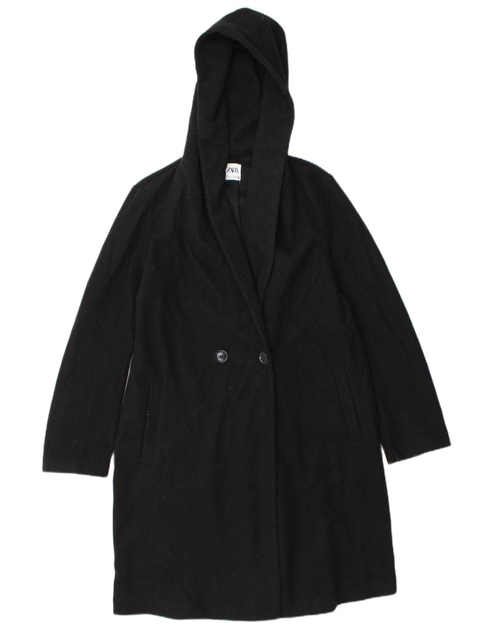 Übergroßer zweireihiger Mantel mit Kapuze von Zara für Damen, Gr. 10, Größe S, Schwarz