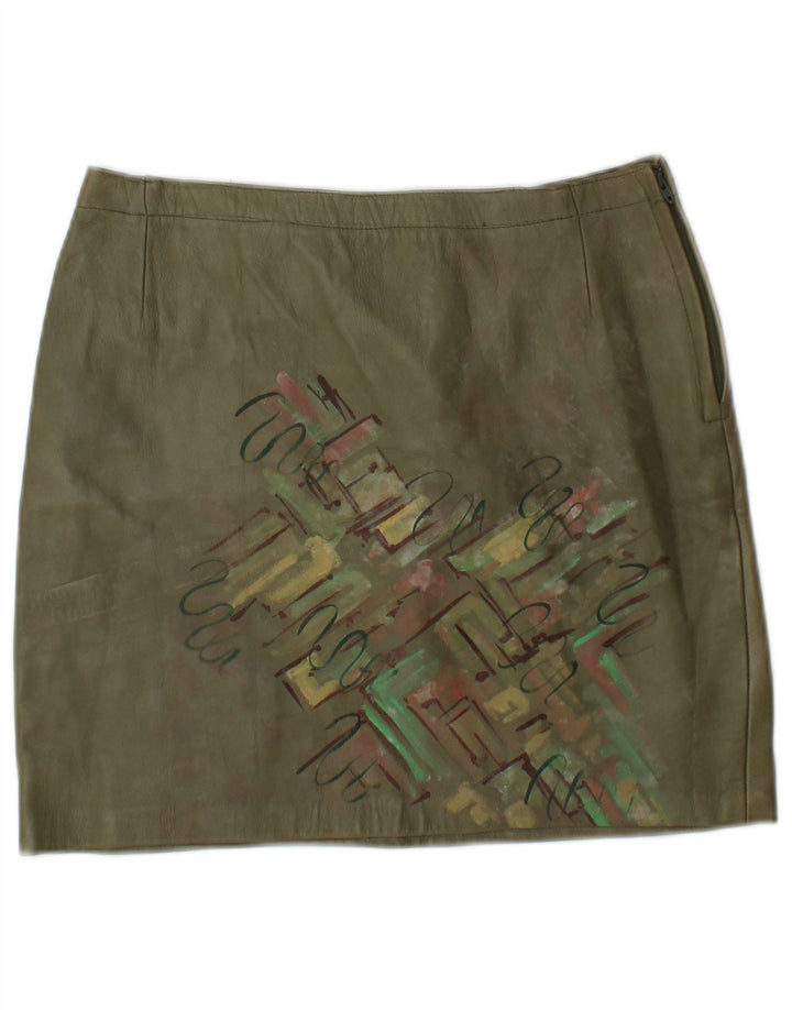 Vintage Damen Grafischer Mini-Lederrock W26 Small Khaki