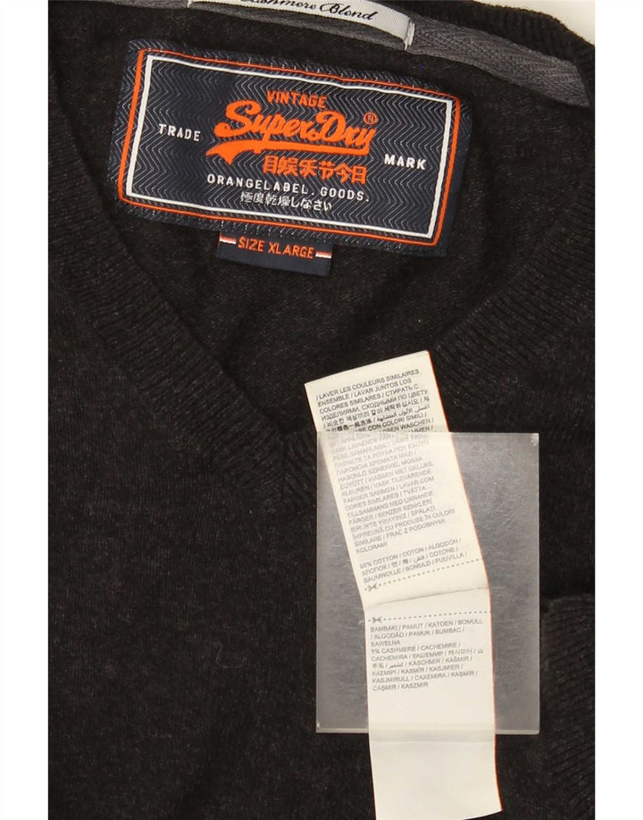 Superdry Herren-Pullover mit V-Ausschnitt, XL, graue Baumwolle