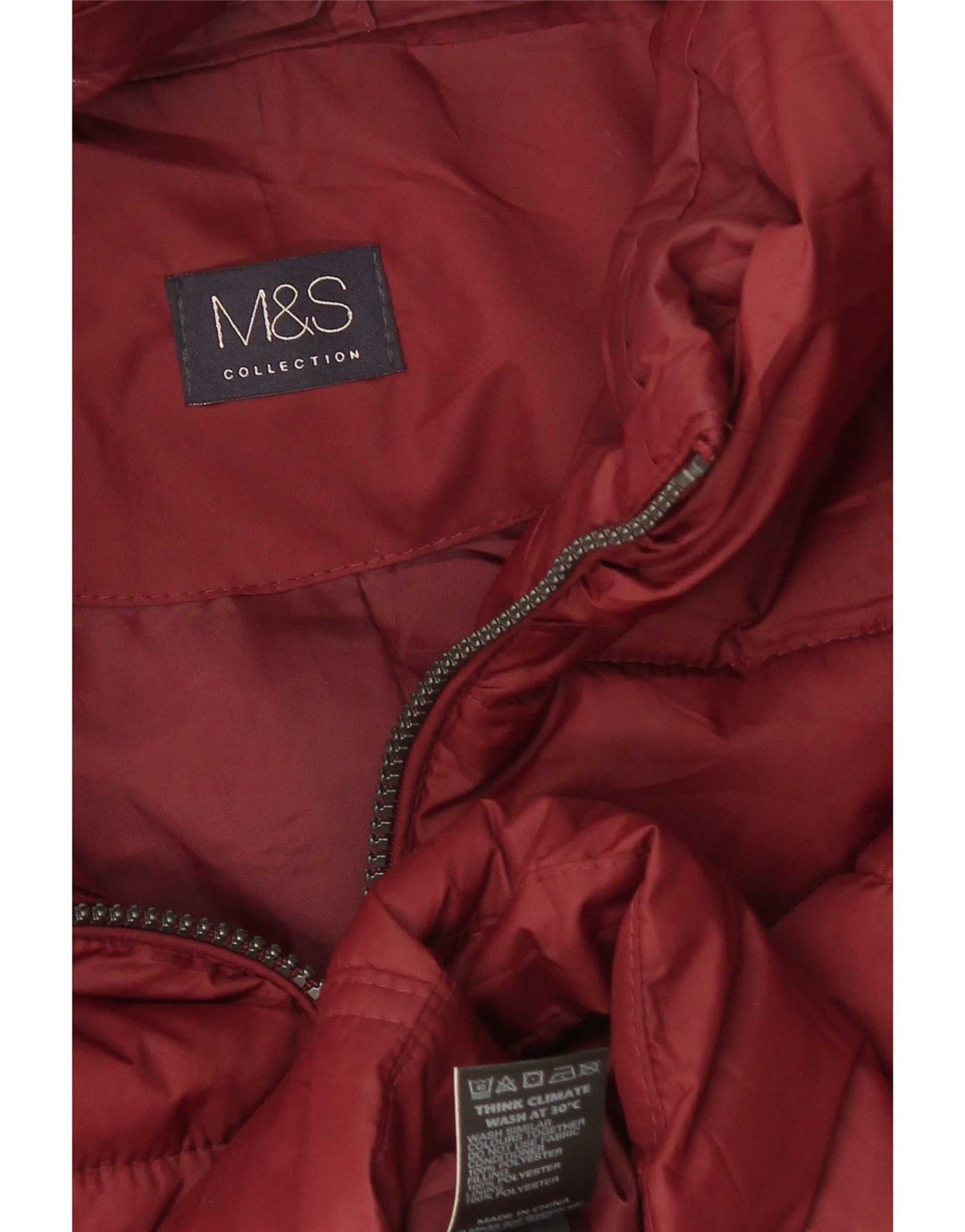 Marks & Spencer Damen-Jacke mit Kapuze, gepolstert, UK 12, Mittel-Burgunderrot, Polyester