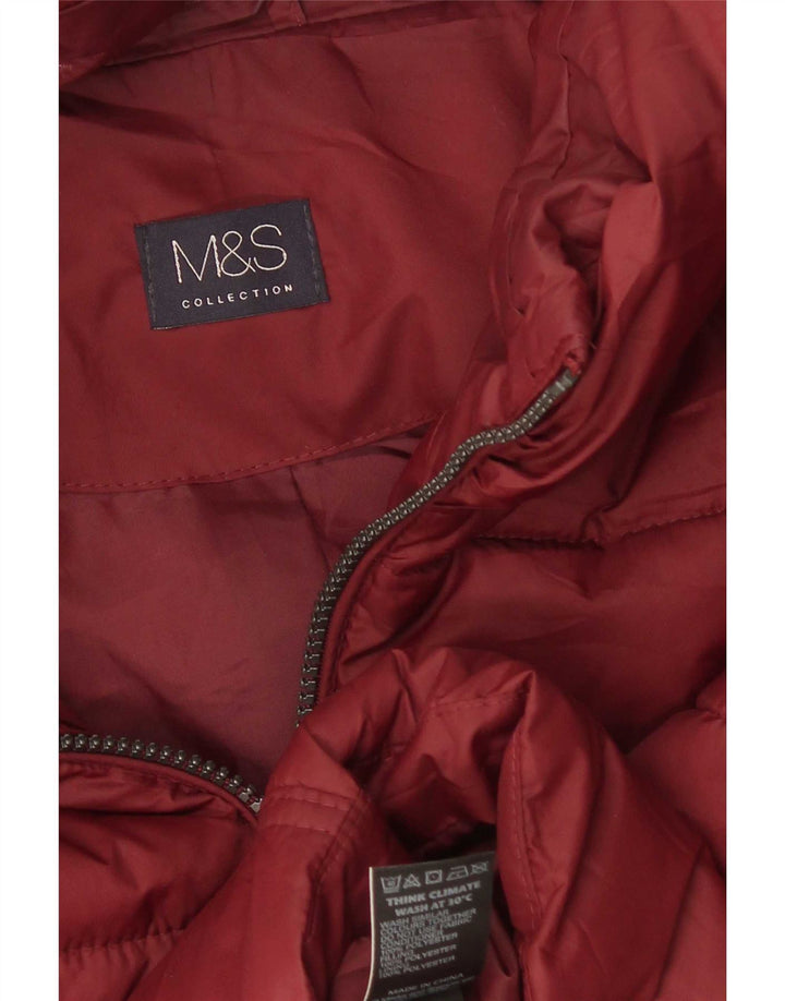 Marks & Spencer Damen-Jacke mit Kapuze, gepolstert, UK 12, Mittel-Burgunderrot, Polyester