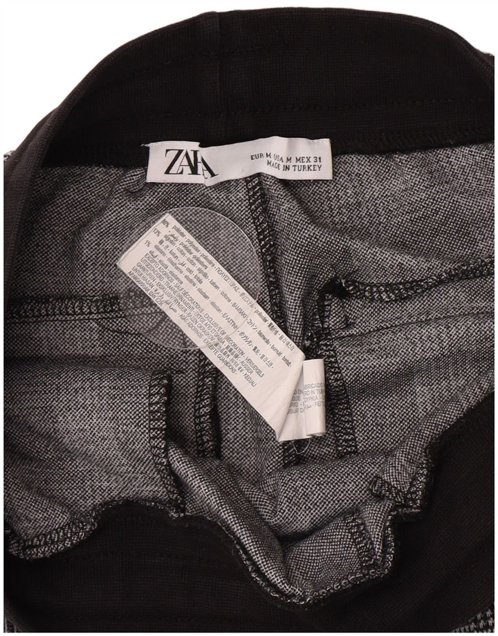 Schmale, verkürzte Herrenhose von Zara, mittelgroß, W31, L25, graues Hahnentritt-Polyester