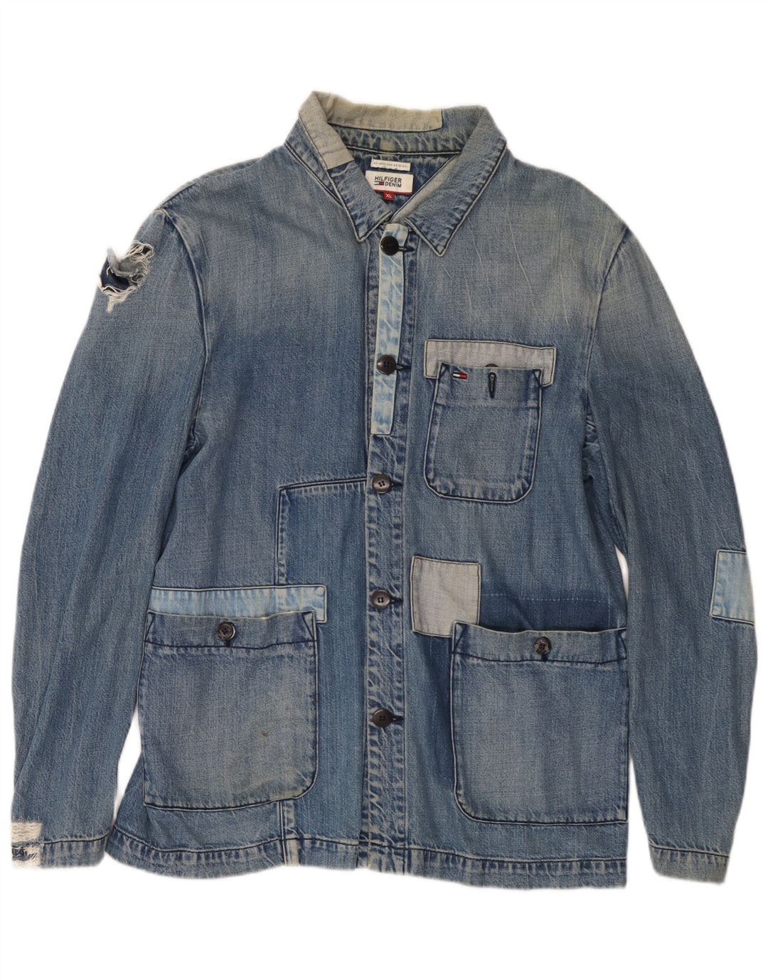 Tommy Hilfiger Damen Distressed Denim Jacke UK 18 XL Blau Patchwork