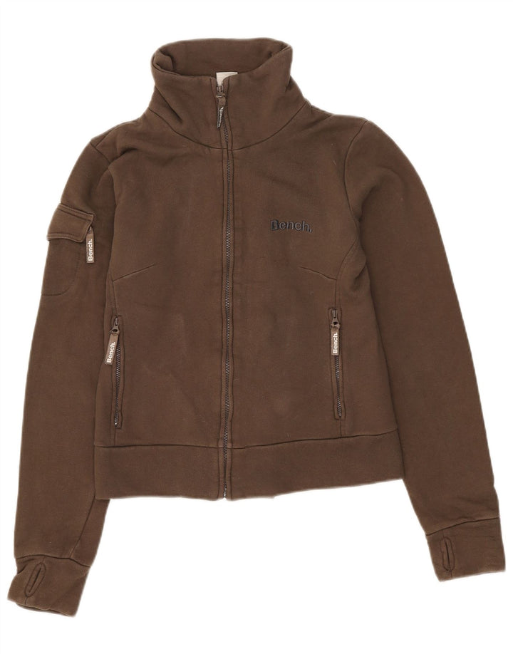 Bench Womens Crop Graphic Trainingsanzug Top Jacke UK 12 Medium Khaki Baumwolle