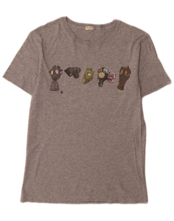 Paul Smith Womens Graphic T-Shirt Top UK 12 Medium Grey Flecked Cotton