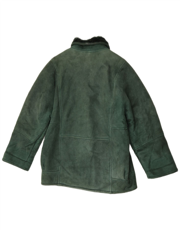 Vintage Damen-Lammfelljacke mit lockerer Passform, Größe 46, großes grünes Lammfell