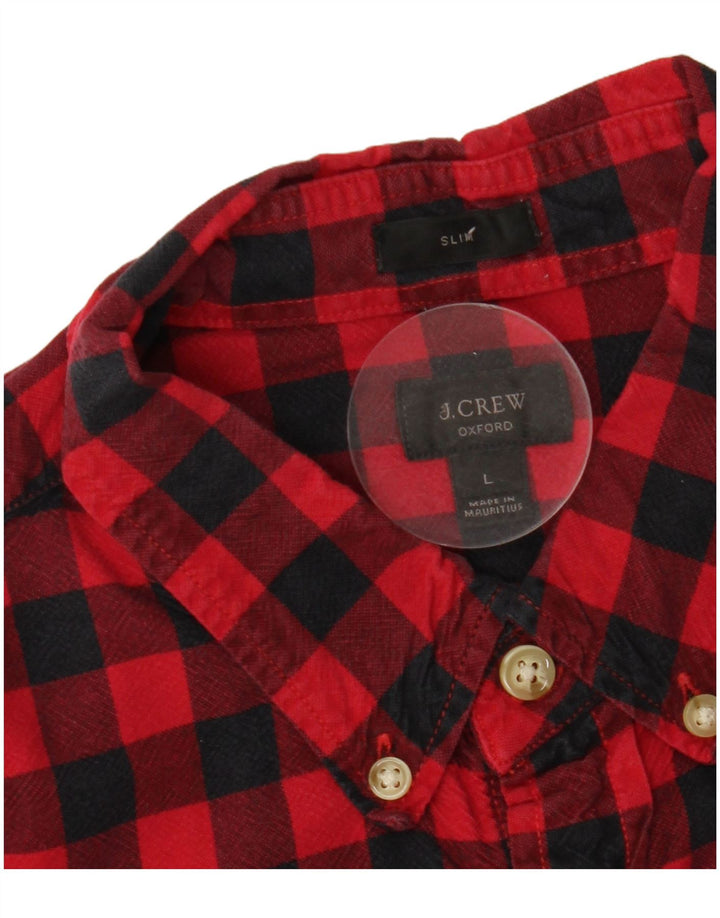 J. CREW Herren-Oxford-Slim-Flanellhemd, großes rotes Gingham-Muster