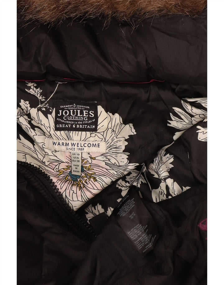 Joules Womens Hooded Quilted Overcoat UK 10 Small Schwarz Polyester