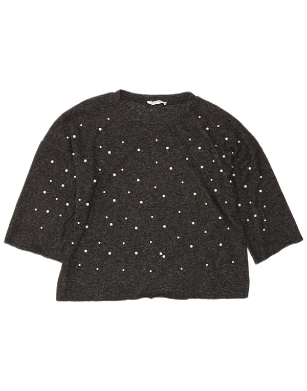 ZARA Damen Übergroßes Crop Top 3/4 Ärmel UK 10 Small Graue Viskose