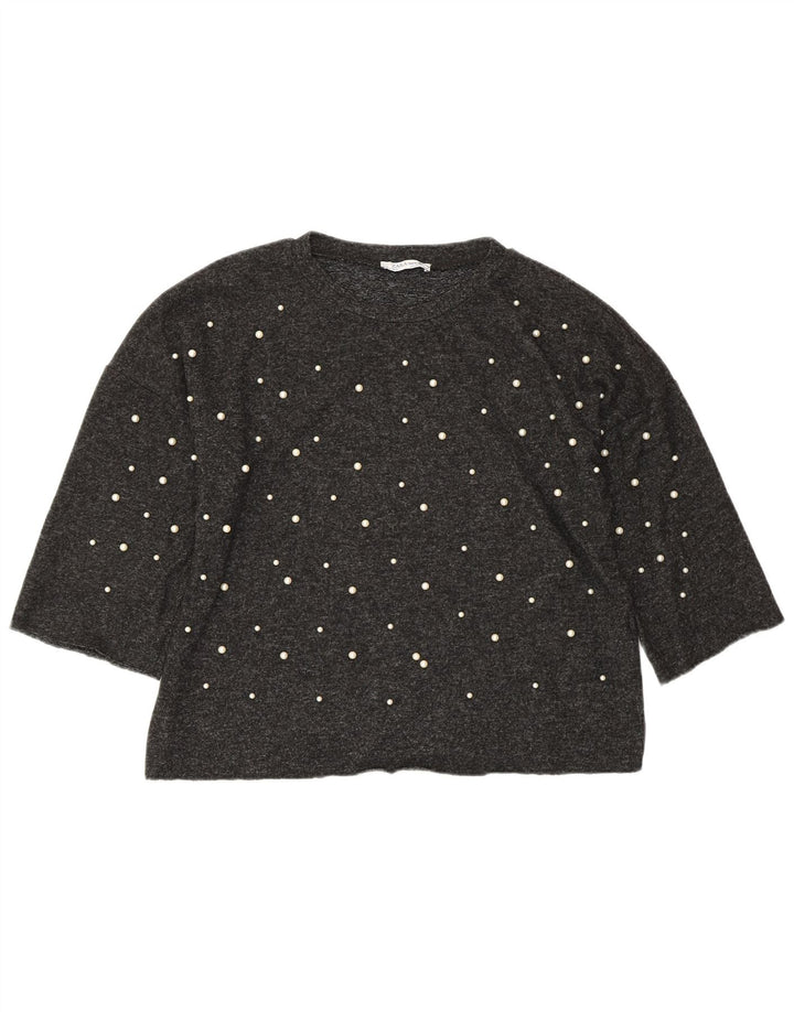 ZARA Damen Übergroßes Crop Top 3/4 Ärmel UK 10 Small Graue Viskose