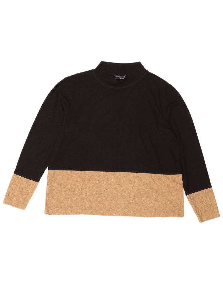 MARKS & SPENCER Damen-Blusenoberteil, UK 16, Größe L, Schwarz, Colourblock-Polyester