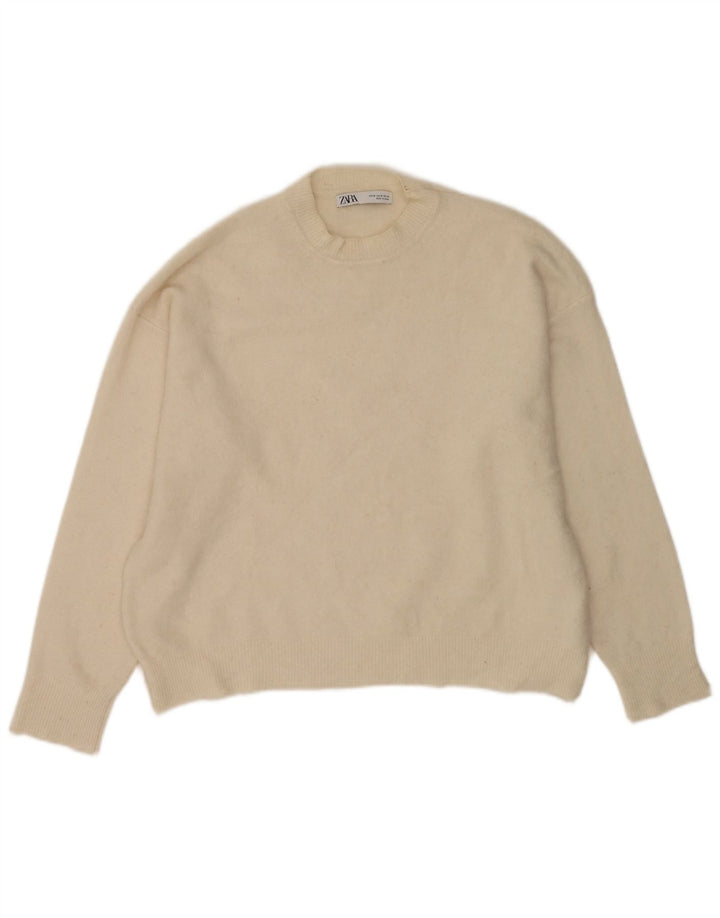 Zara Damen-Pullover, übergroß, Rundhalsausschnitt, Gr. 14, Mittel, gebrochenes Weiß