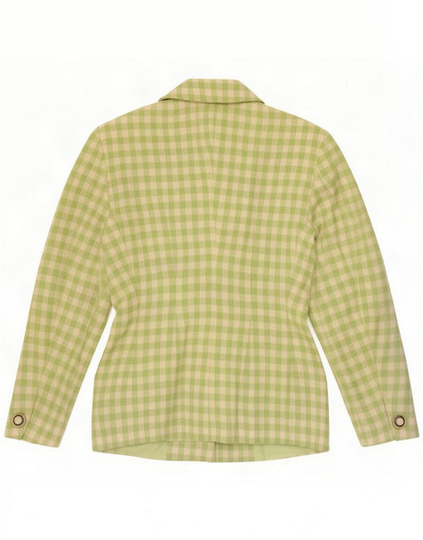 Piu & Damen 5-Knopf-Blazerjacke IT 42 Mittelgrüne Gingham-Schurwolle