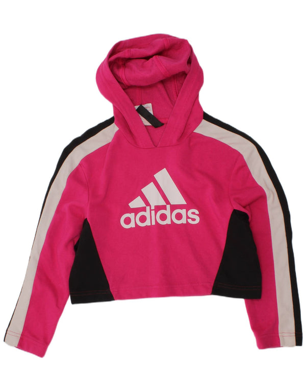 ADIDAS Crop Graphic Hoodie-Pullover für Mädchen, 7–8 Jahre, Rosa, Farbblock