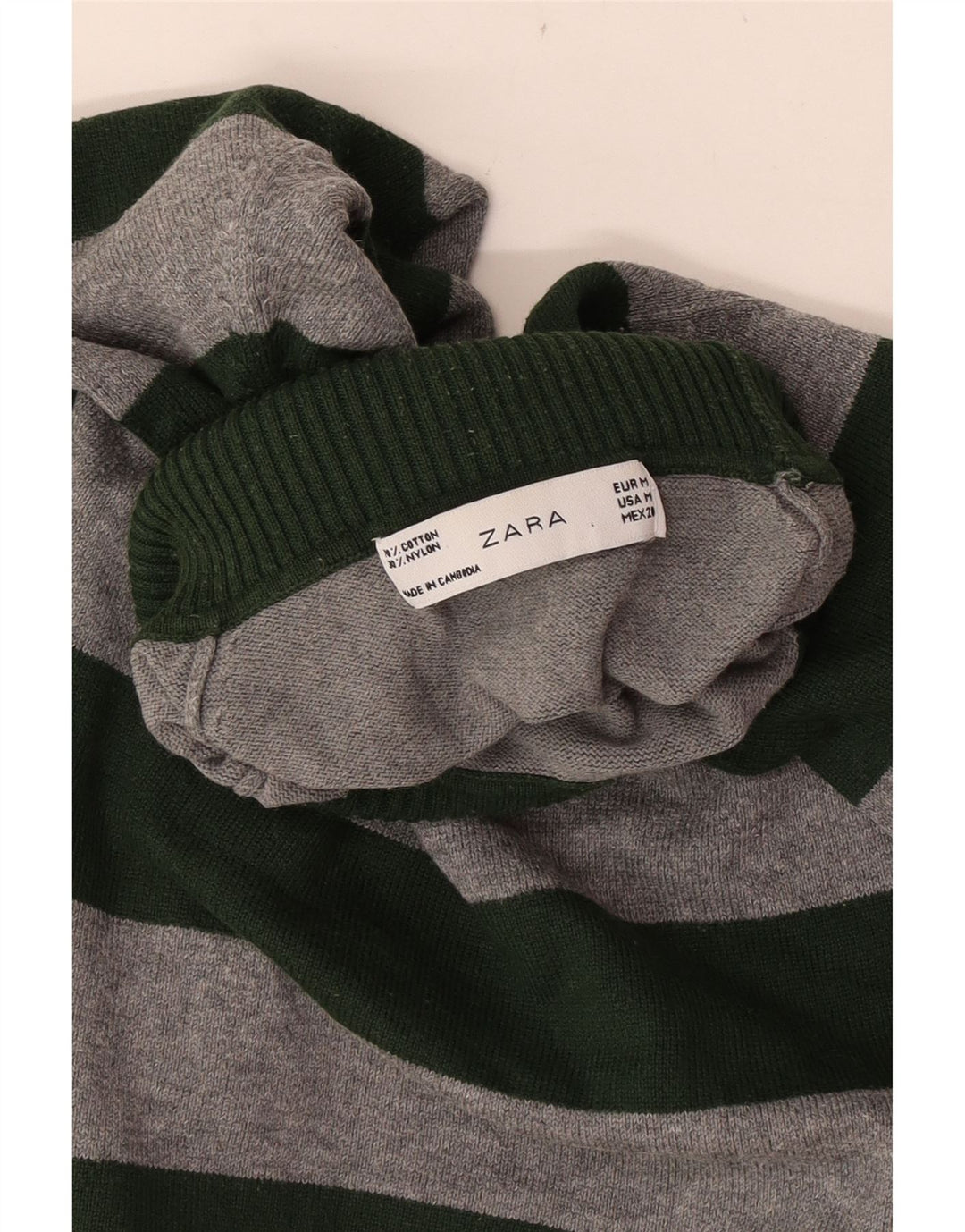 Rollkragenpullover für Damen von Zara, Gr. 12, mittelgrau, gestreift, Baumwolle