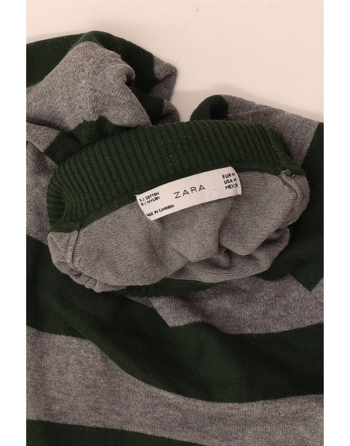 Rollkragenpullover für Damen von Zara, Gr. 12, mittelgrau, gestreift, Baumwolle