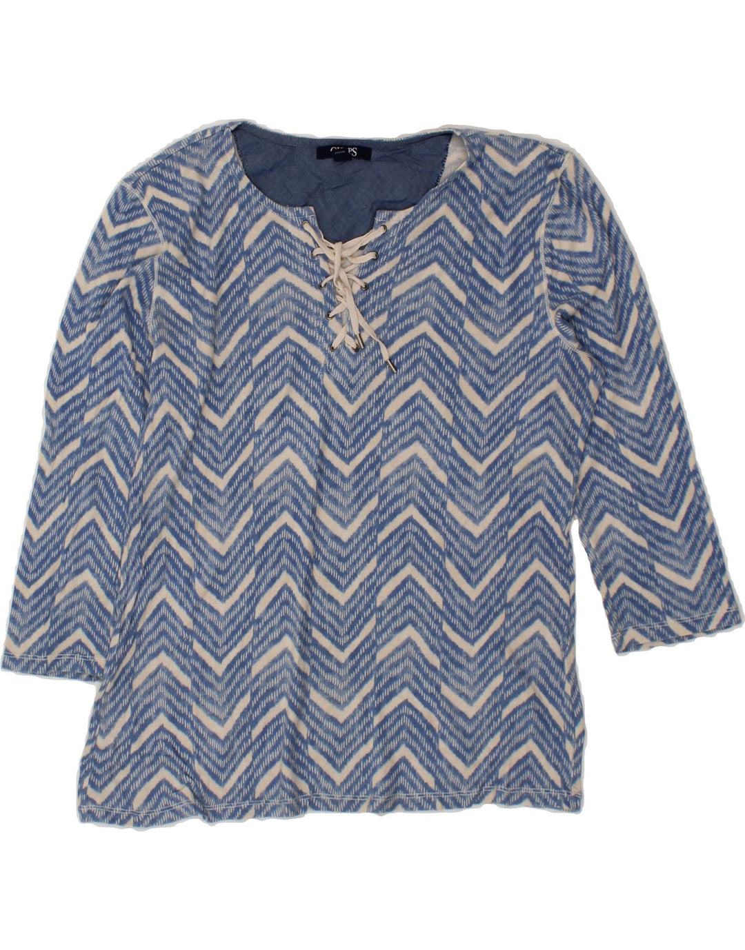 CHAPS Womens Top 3/4 Sleeve UK 16 Large Blue Chevron Cotton Vintage Chaps and Second-Hand Chaps from Messina Hembry 