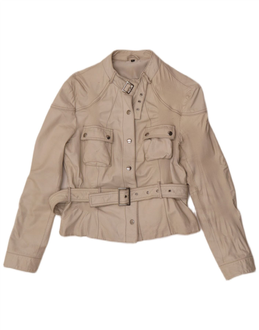 Vintage Damen Leder Racer Jacke IT 46 Großes weißes Leder