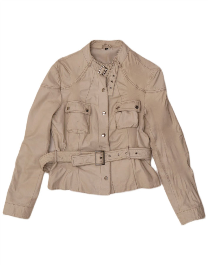 Vintage Damen Leder Racer Jacke IT 46 Großes weißes Leder