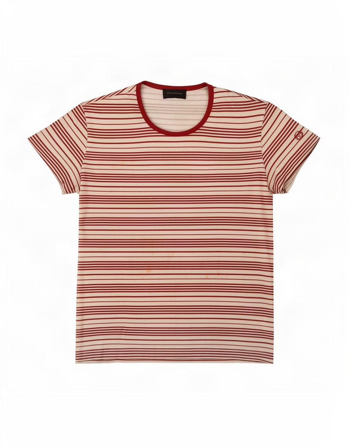 Sergio Tacchini Damen T-Shirt Top IT 44 Mittelweiß gestreift Polyester